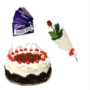 Single Rose with Cake n Chocolates